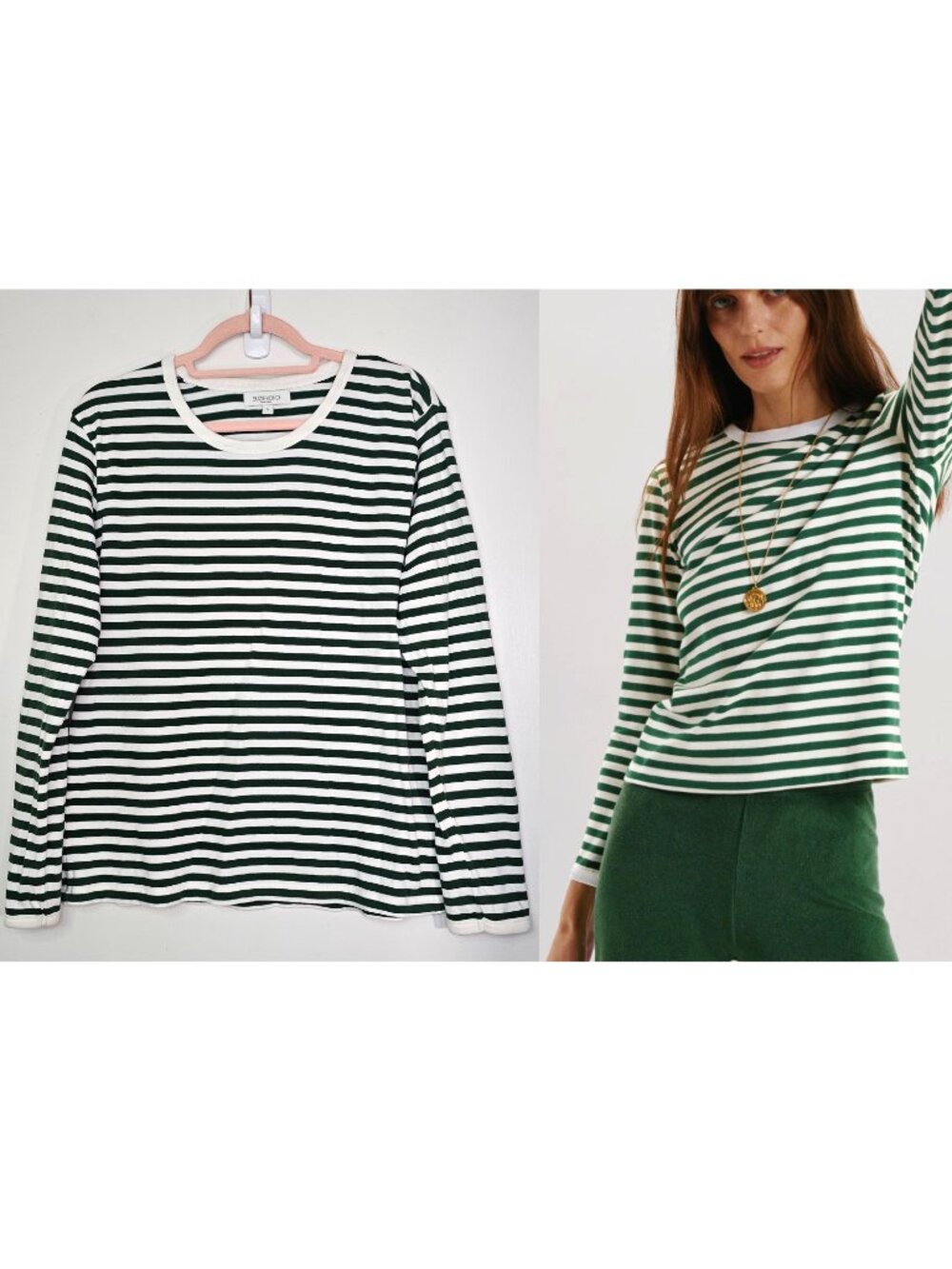 Susie Kondi Leros Long Sleeve Crew Neck Cotton Jersey Tee T-Shirt L Striped